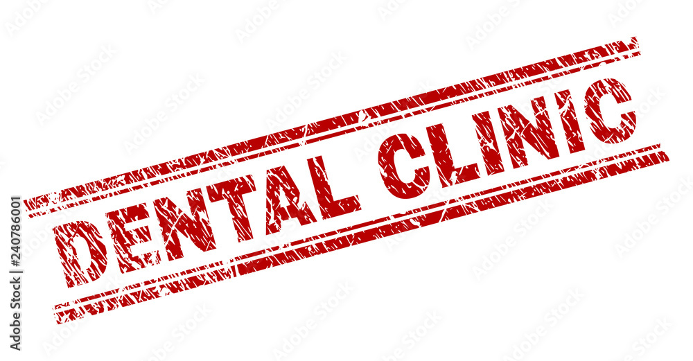 DENTAL CLINIC seal print with grunge texture. Red vector rubber print of DENTAL CLINIC text with dust texture. Text title is placed between double parallel lines. DENTAL CLINIC seal print with grunge texture. Red vector rubber print of DENTAL CLINIC text with dust texture. Text title is placed between double parallel lines.