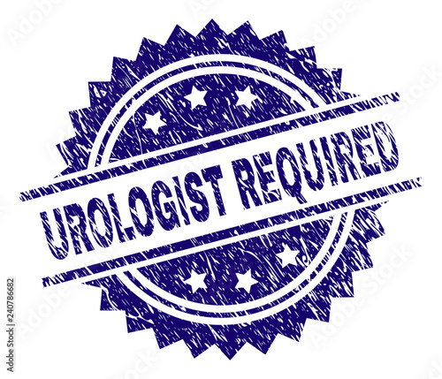 UROLOGIST REQUIRED stamp seal watermark with distress style. Blue vector rubber print of UROLOGIST REQUIRED caption with unclean texture.