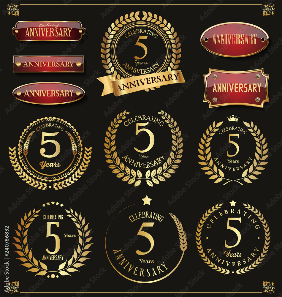 Collection of Anniversary retro laurel wreath