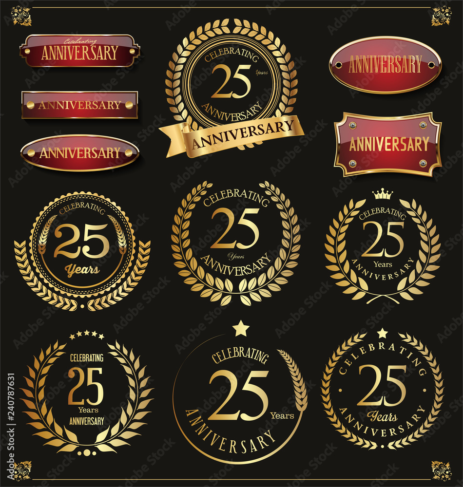 Collection of Anniversary retro laurel wreath Collection of Anniversary retro laurel wreath