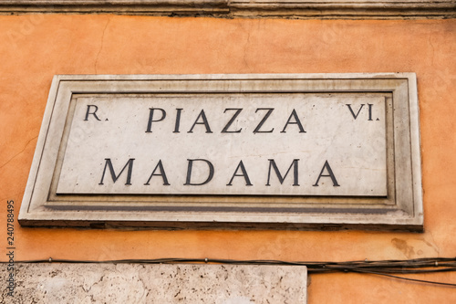 Piazza Madama Street Sign in Rome, Italy © EvrenKalinbacak