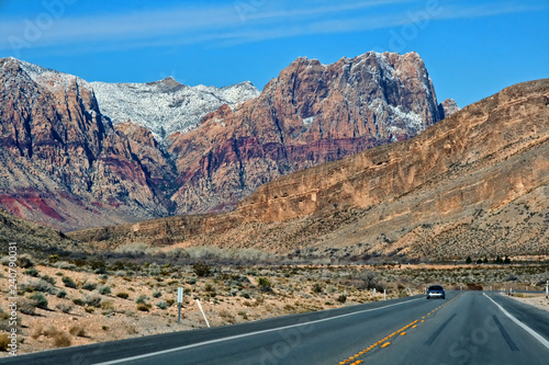 Red rock mountains along Highway 160 west of Las Vegas, Nevada.