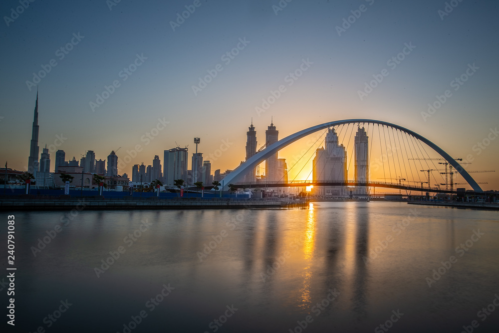 city harbour bridge at sunrise in Dubai, UAE