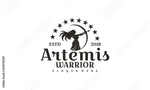 Artemis logo design template,archery illustration logo vector photo
