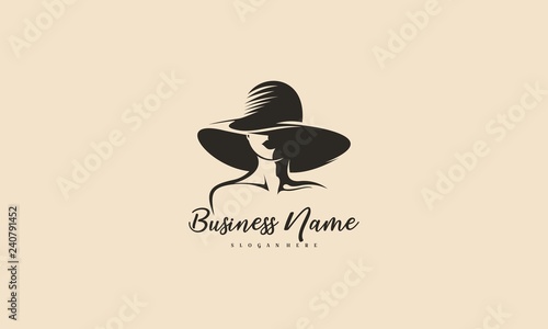 Beautiful woman's face logo design template. Hat, girl,symbol. Abstract design concept for beauty salon, fashion,massage, magazine, cosmetic and spa. Premium vector icon. - Vector