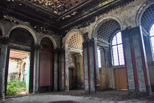 Abandoned overgrown interior of railway station in Sukhum  Abkhazia