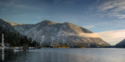 mountains in sunrise light early morning at alpine laake plansee © A2LE