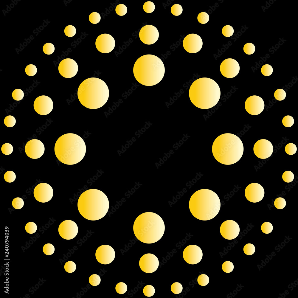 circles of golden dots on black background circles of golden dots on black background