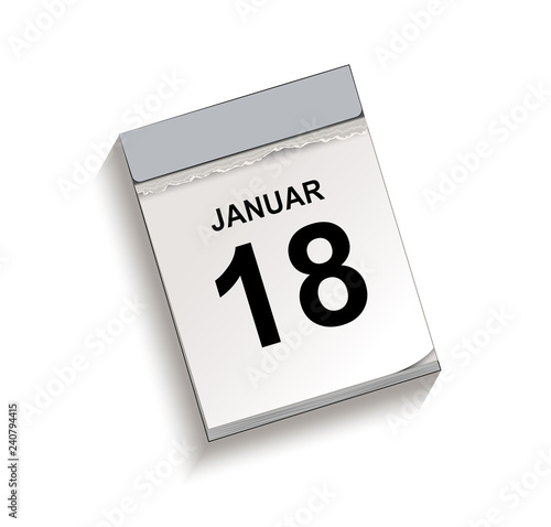 Kalender Januar 18, Abreißkalender mit Datum, Vektor Illustration isoliert auf weißem Hintergrund
