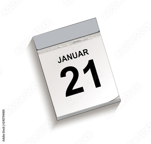 Kalender Januar 21, Abreißkalender mit Datum, Vektor Illustration isoliert auf weißem Hintergrund