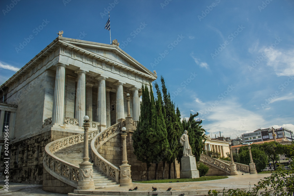 Greece city and antique marble palace architecture facade