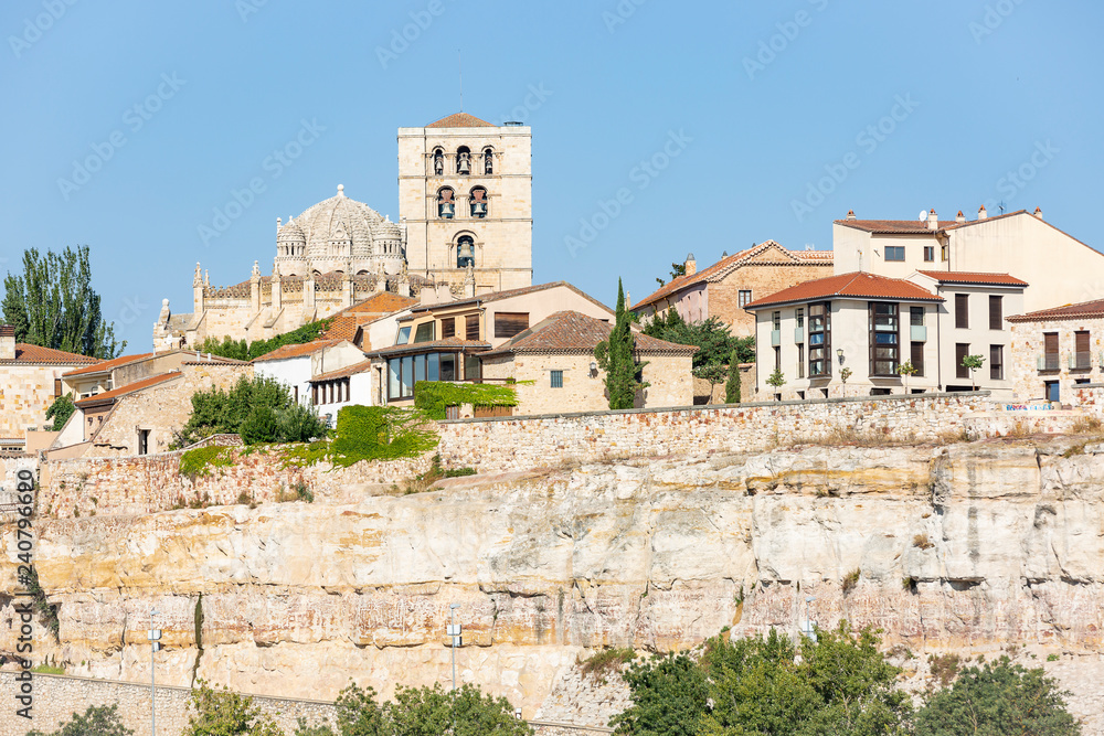 a view of Zamora city, the cathedral and the tower of Salvador, Spain