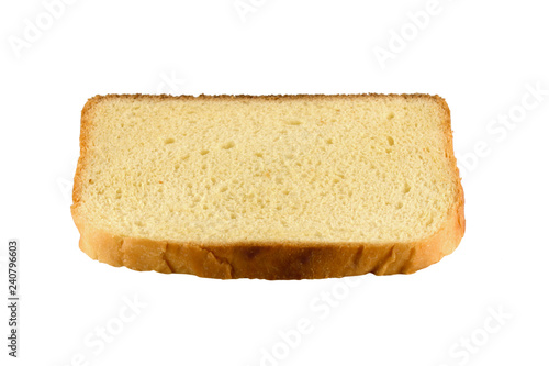 square slice of the toast bread isolated over the white background, side view