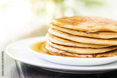 Tasty american pancakes closeup