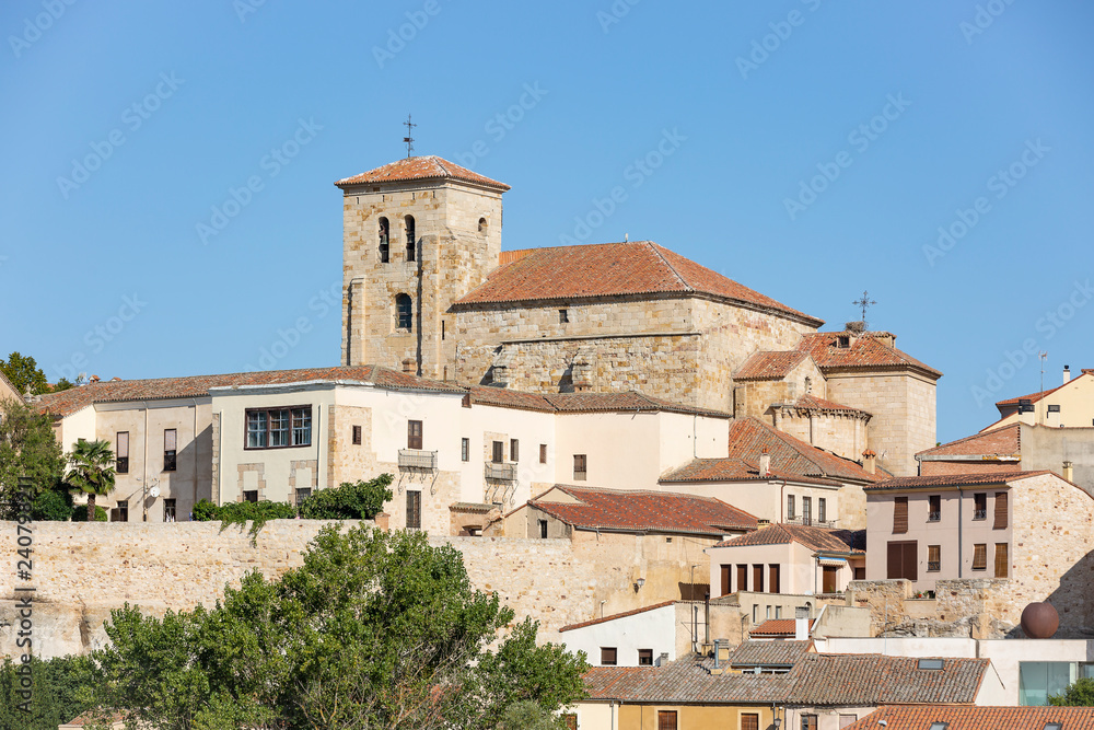 a view of Zamora city with typical houses and a church, Spain