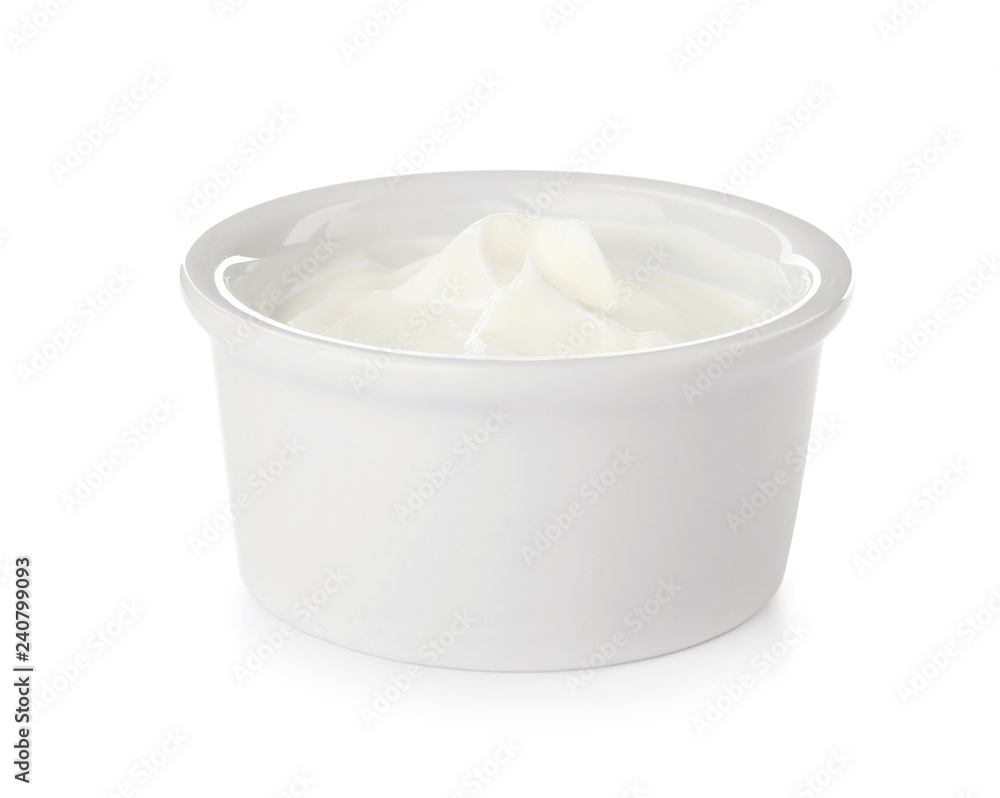 Bowl with sour cream on white background Bowl with sour cream on white background