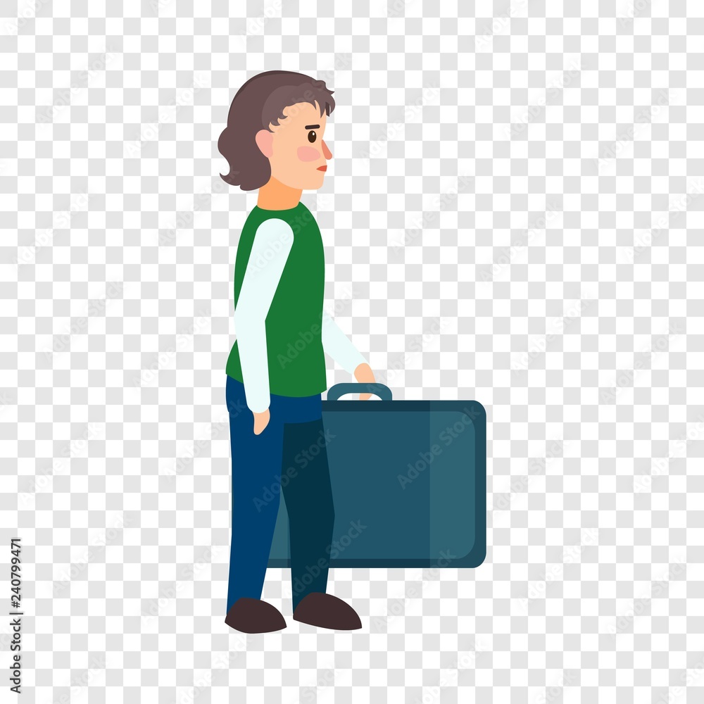 Refugee boy travel bag icon. Flat illustration of refugee boy travel bag vector icon for web design Refugee boy travel bag icon. Flat illustration of refugee boy travel bag vector icon for web design