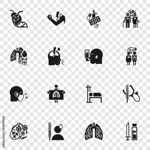 Pneumonia icon set. Simple set of pneumonia vector icons for web design