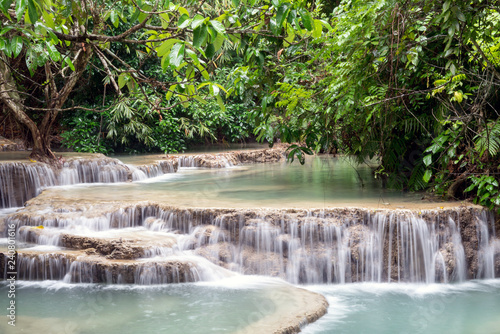 Kuang Xi Waterfall, Luang Prabang, Laos - Exotic cascading waterfalls in Asia. Iconic travel destination for Laos.