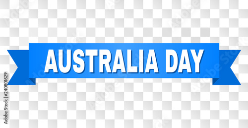 AUSTRALIA DAY text on a ribbon. Designed with white caption and blue stripe. Vector banner with AUSTRALIA DAY tag on a transparent background.