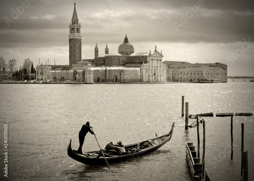 Gondolier in front of San Giorgio Maggiore, Venice