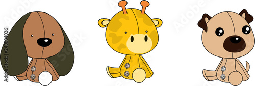 cute baby plush animals cartoon sitting collection set in vector format