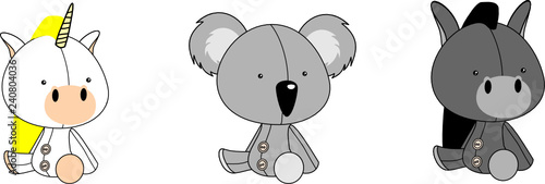 cute baby plush animals cartoon sitting collection set in vector format