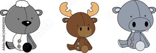 cute baby plush animals cartoon sitting collection set in vector format