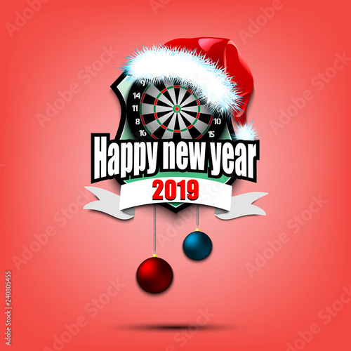 Dartboard with santa hat and happy new year