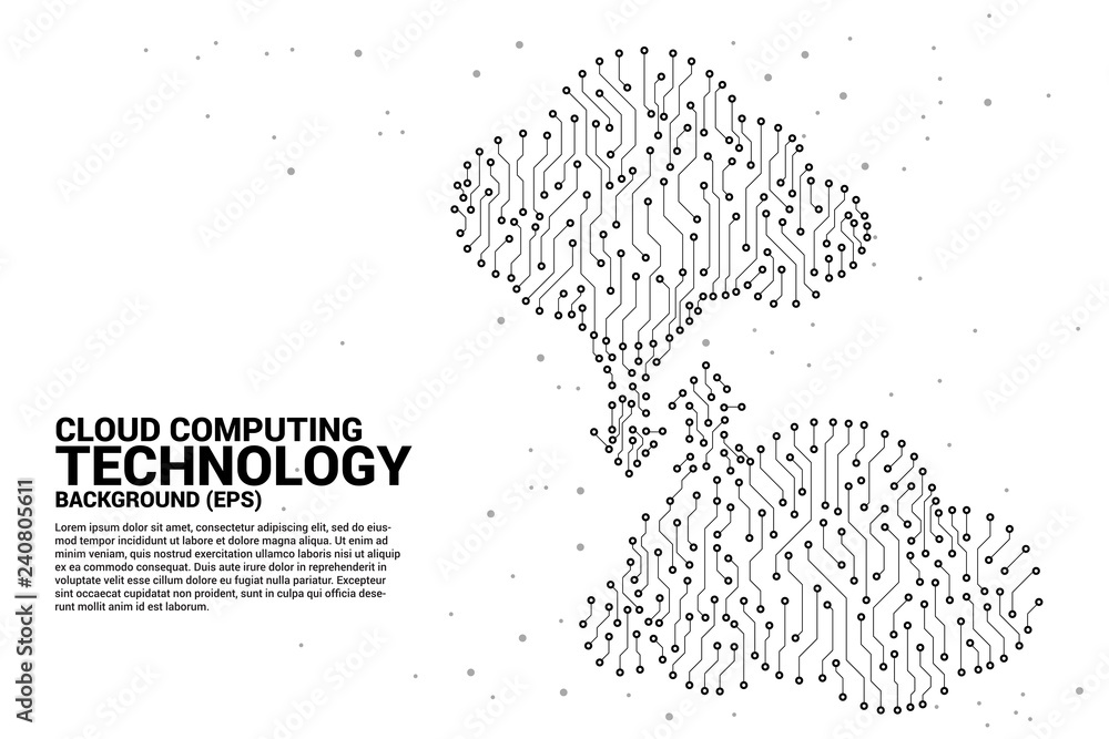 Fototapeta premium Cloud computing network technology circuit board graphic style : Concept of cloud server, Storage and data