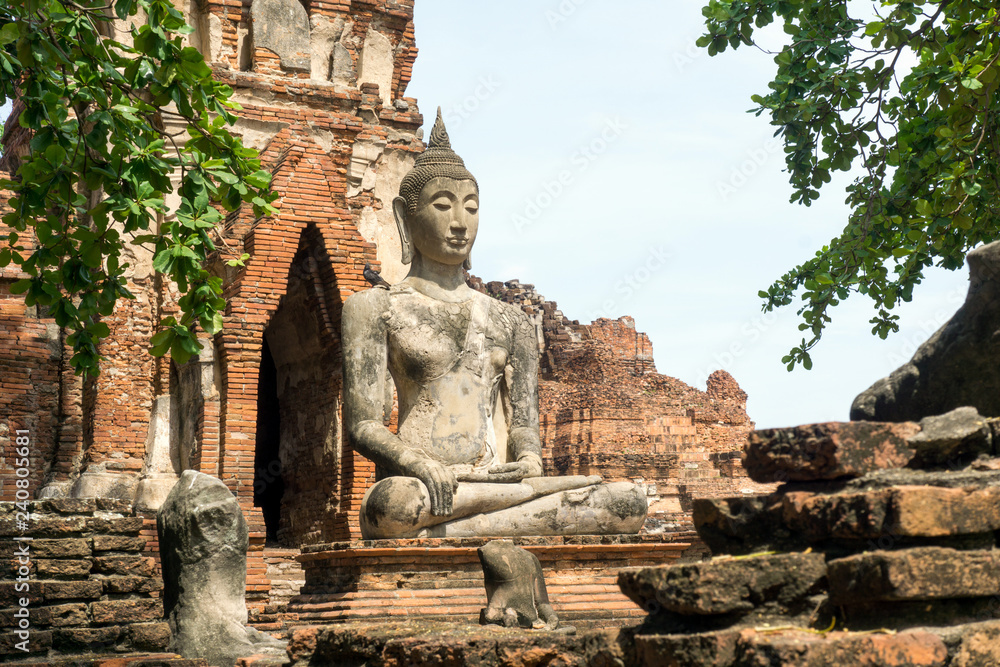 Ayutthaya Historic Park, Thailand - Buddha Statue at Ancient Ruins,