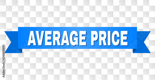 AVERAGE PRICE text on a ribbon. Designed with white caption and blue stripe. Vector banner with AVERAGE PRICE tag on a transparent background.