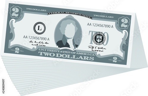 Monochrome Bunch of 2 US dollar banknote