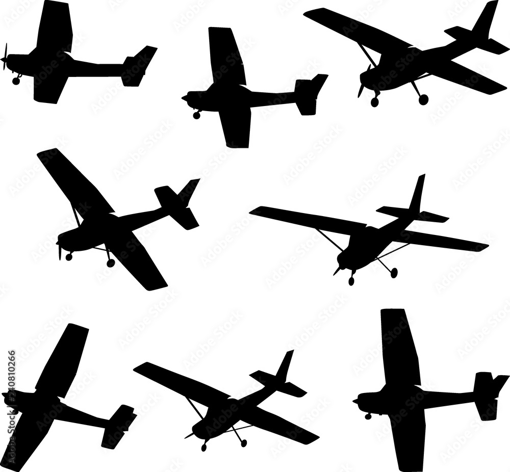 set of silhouettes of light aircraft set of silhouettes of light aircraft
