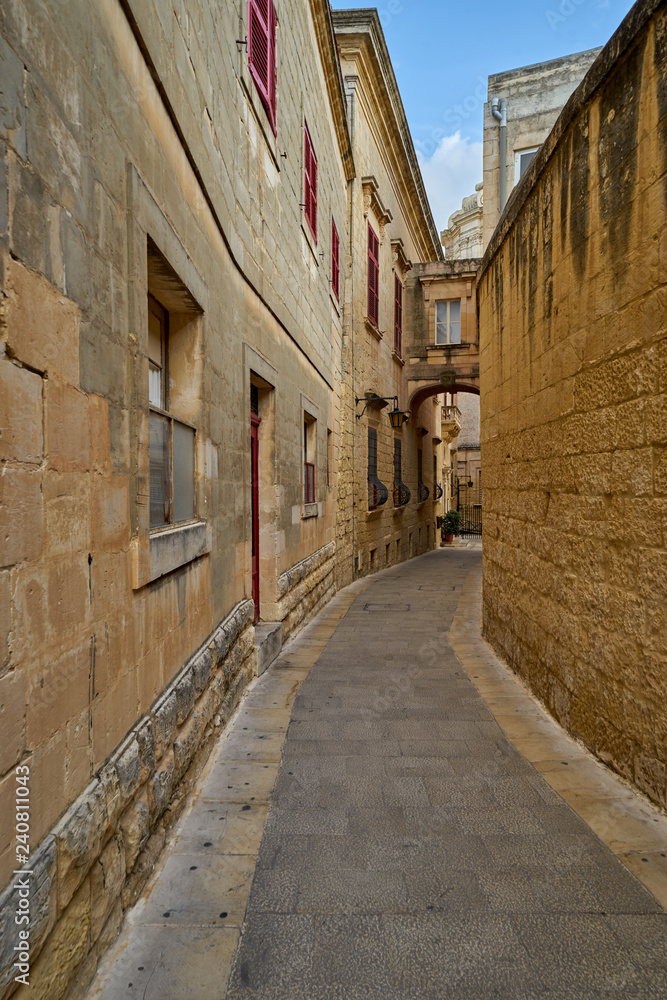 A Curved Street in the Fortified City of Mdina, Malta