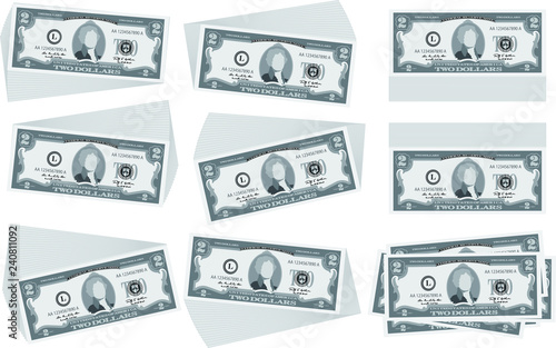 Monochrome Bunch of 2 US dollar banknote set
