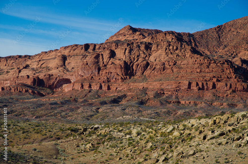 red rocks, desert, southern Utah,Utah,sagebrush, blue sky,cliffs,boulders,
