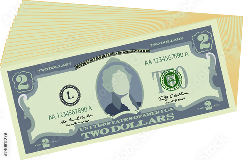 Bunch of 2 US dollar banknote