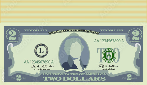 Bunch of 2 US dollar banknote