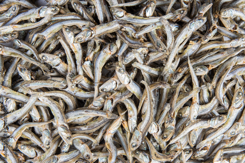 Dried anchovies used in Korean cuisine. Dried anchovies.