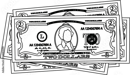 Bunch of 2 US dollar banknote outline