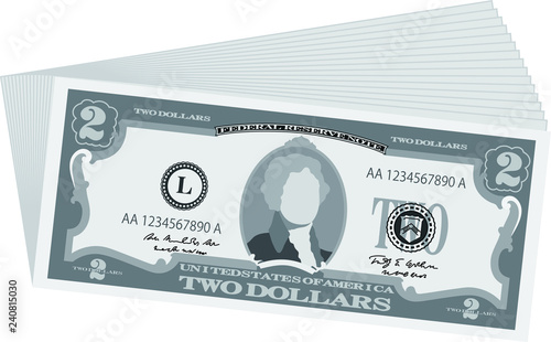 Monochrome Bunch of 2 US dollar banknote