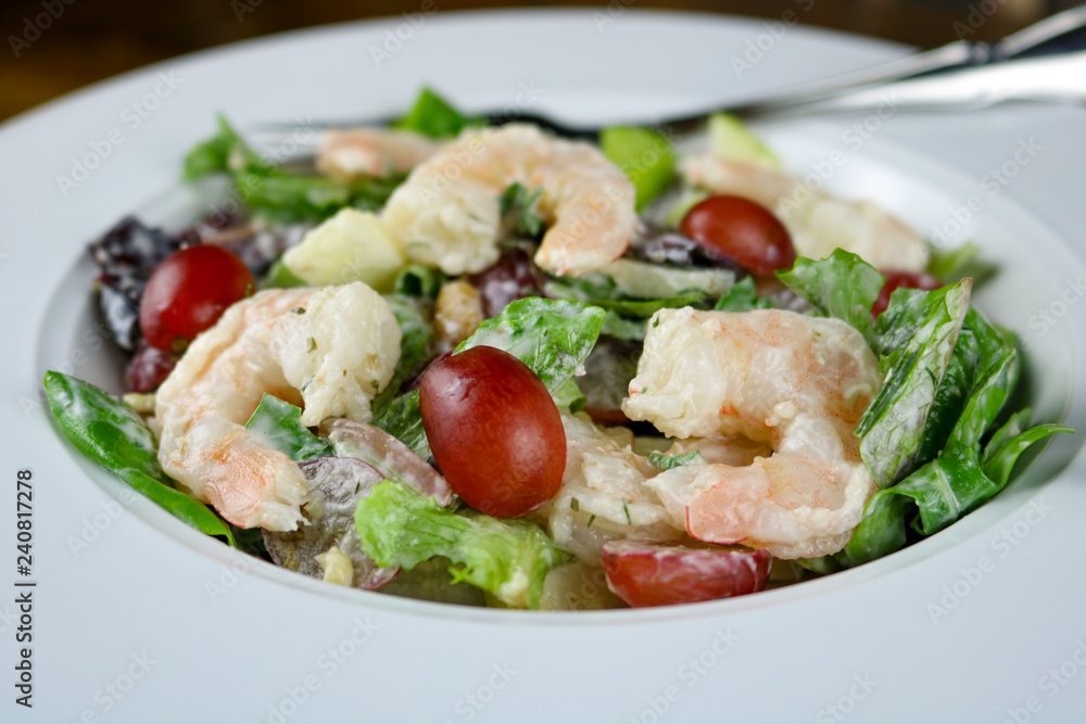 A Waldorf salad with shrimp. A Waldorf salad with shrimp.