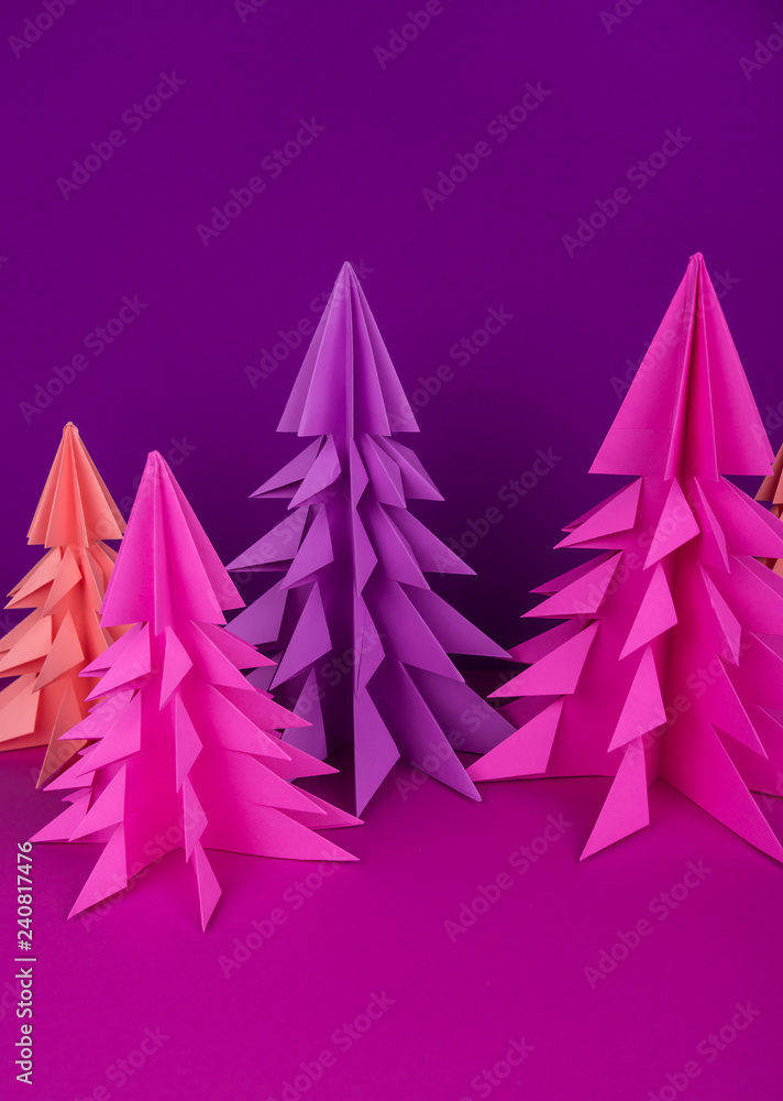 Christmas tree made of pink and purple craft paper. Christmas tree made of pink and purple craft paper.