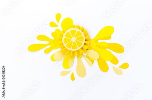 Wallpaper Mural Yellow lemon with splashes made of paper on a white background. Fruit smoothies vegetarian. Torontodigital.ca