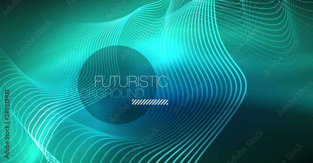 Glowing abstract wave on dark, shiny motion, Christmas and New Year magic space light. Techno abstract background Glowing abstract wave on dark, shiny motion, Christmas and New Year magic space light. Techno abstract background