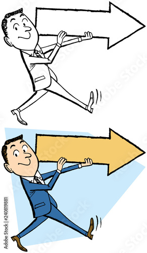A man holding a directional arrow sign pointing right.