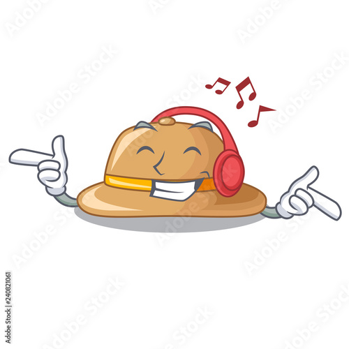 Listening music cork het located in table chacter