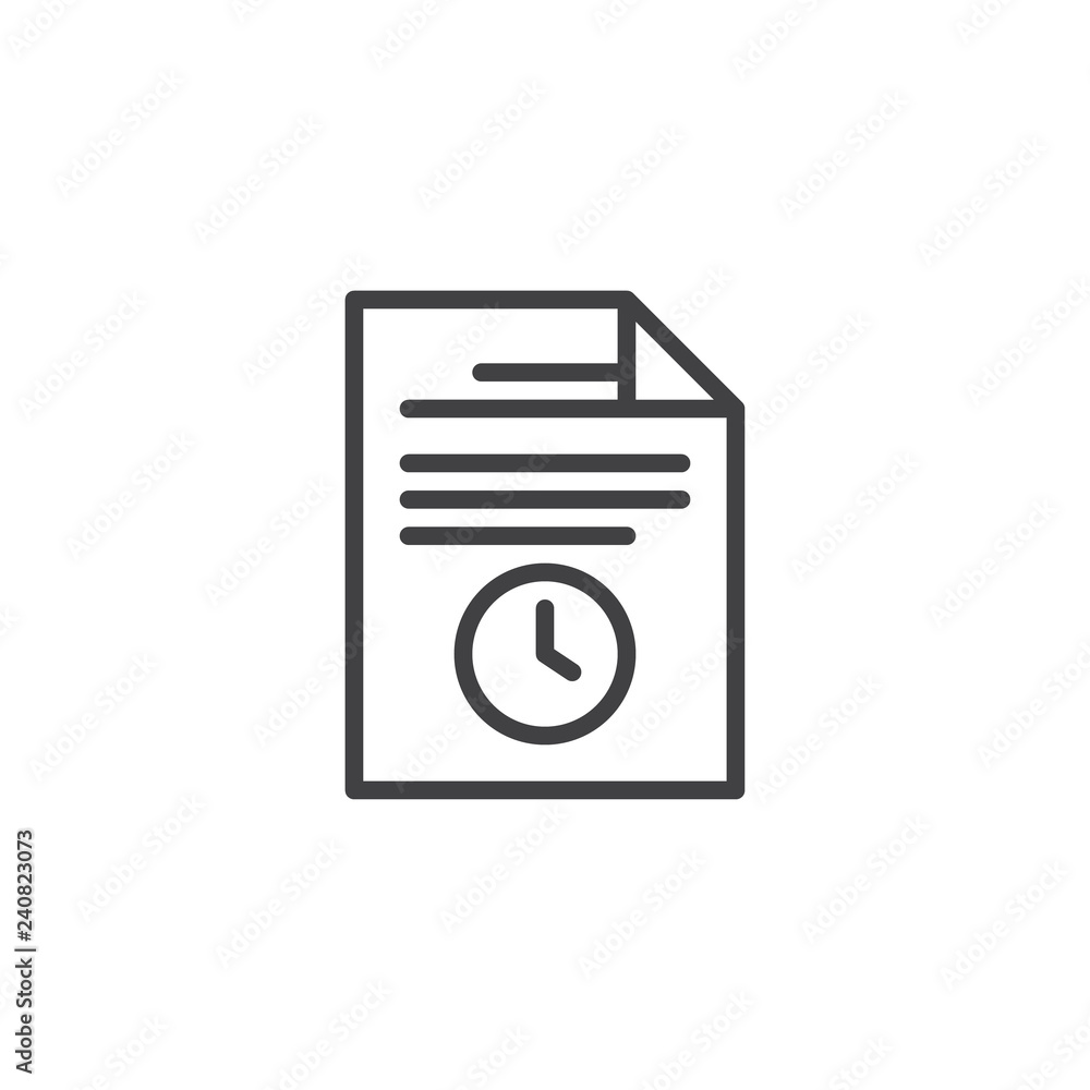 Archive file document outline icon. linear style sign for mobile concept and web design. Paper document with clock simple line vector icon. Symbol, logo illustration. Pixel perfect vector graphics Archive file document outline icon. linear style sign for mobile concept and web design. Paper document with clock simple line vector icon. Symbol, logo illustration. Pixel perfect vector graphics