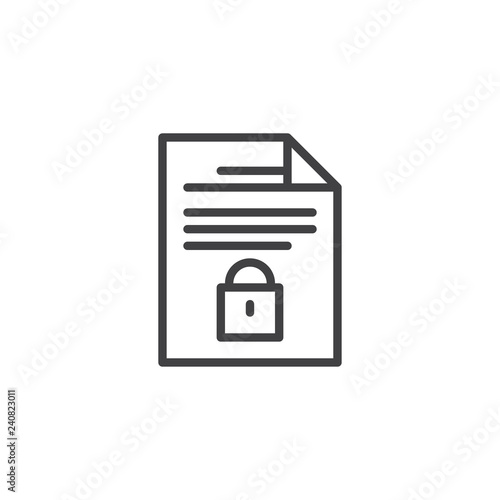 Secure document file outline icon. linear style sign for mobile concept and web design. Document with lock simple line vector icon. Symbol, logo illustration. Pixel perfect vector graphics